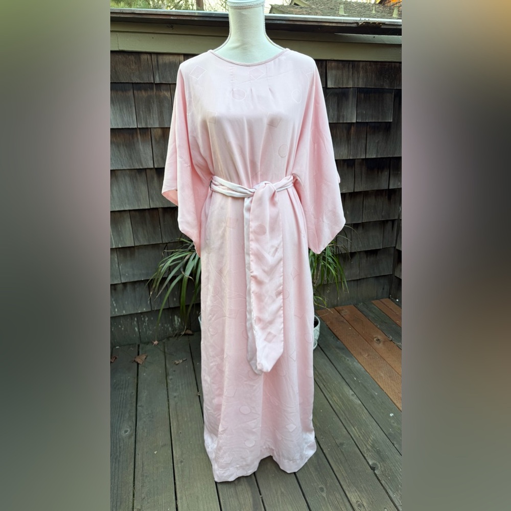 Vintage Flo Weinberg maxi soft pink hostess dress kaftan lined with tie Sz S/M